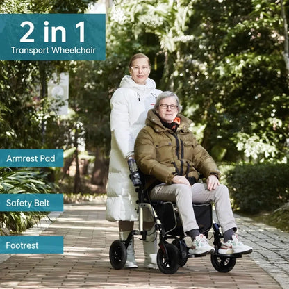 Champagne All-Terrain 2-in-1 Rollator Walker & Transport Chair – 10” Non-Pneumatic Wheels with Reversible Backrest and Detachable Seat