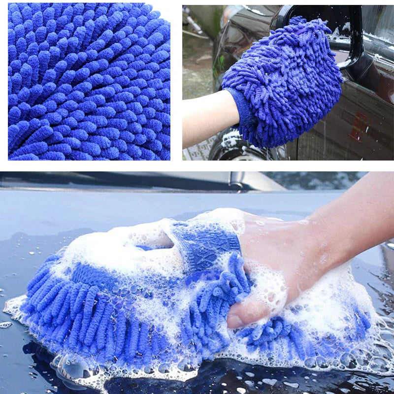 Chenille Car Wash Gloves - Microfiber Sponge for Scratch-Free Cleaning, Coral Velvet Double-Sided Car Cleaning Tool