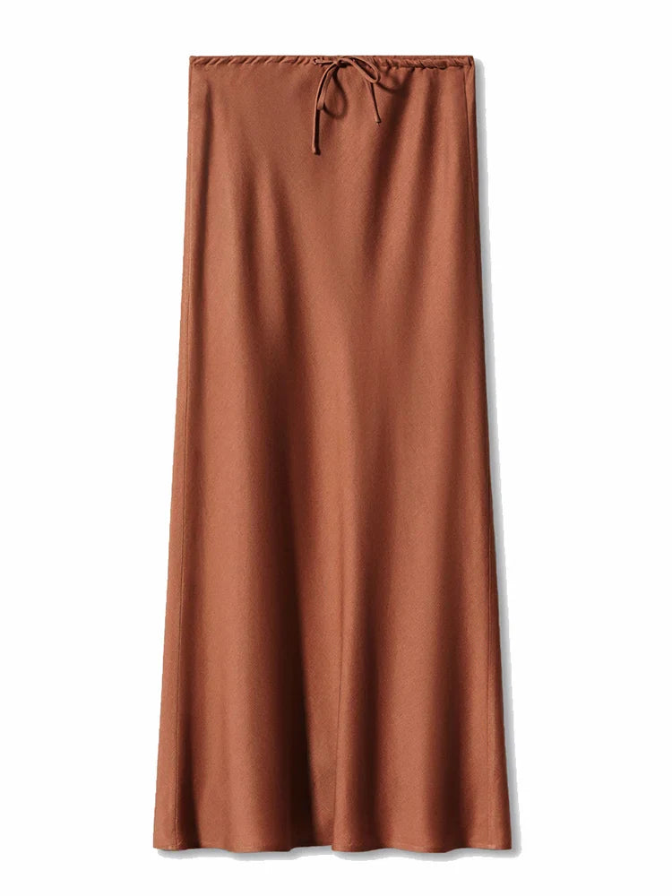 Women’s Long Satin Maxi Skirt – Luxury Shiny High Waist Straight Fit Elegant Skirt for Spring Summer Casual Fashion