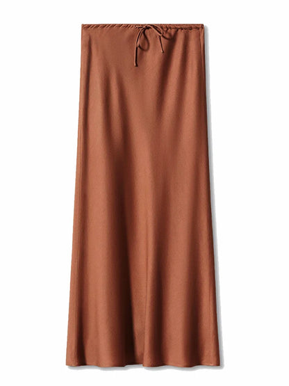 Women’s Long Satin Maxi Skirt – Luxury Shiny High Waist Straight Fit Elegant Skirt for Spring Summer Casual Fashion