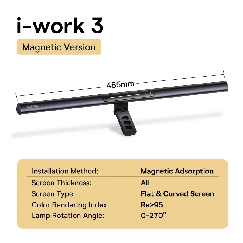 Baseus Magnetic USB Computer Screen Light – Hanging LED Desk Lamp for Monitor, Laptop, and Reading