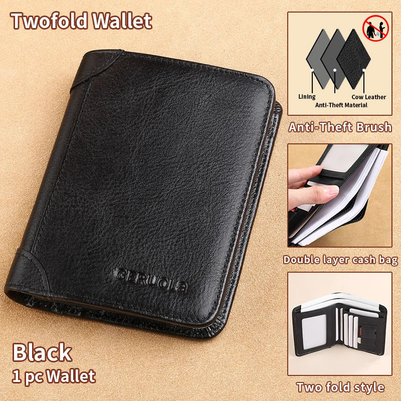 GERUOLA Slim RFID Genuine Leather Wallet for Men – Multifunctional Credit Card & ID Holder, Dark Brown Minimalist Bifold Wallet