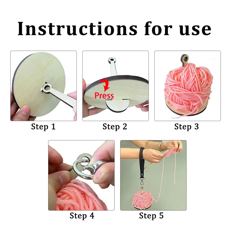 Wooden Yarn Holder Stand with Wrist Strap - Spinning Knitting Tools, Crochet Accessories, Sewing Thread Spool Organizer, Wool Ball Winder