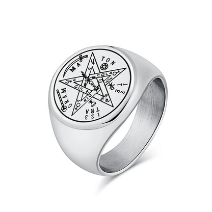 Jewish Tetragrammaton Pentagram Ring – Stainless Steel Hebrew Pentacle Amulet for Men, Witchcraft Power & Protection Jewelry