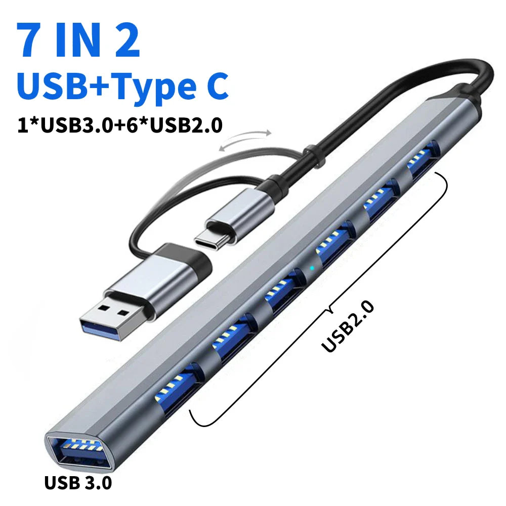 USB 3.0 Type-C Adapter Docking Station – Multi-Hub Splitter with USB 2.0 Port, TF/SD Card Reader, Audio Output for MacBook Pro, Computer