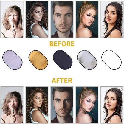 5-in-1 Collapsible Oval Photography Reflector 24"x35" 60x90cm Portable Light Diffuser Multi-Color Panel (90x120/100x150/150x200cm Options)