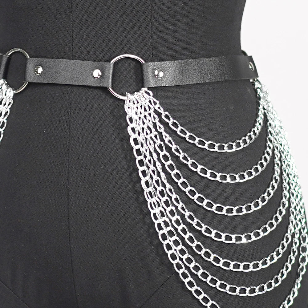 Sexy Women's Leg Chain Harness Garter Belt: Gothic Leather Waist & Thigh Corset Accessory - Enhance Your Gothic Clothing Style