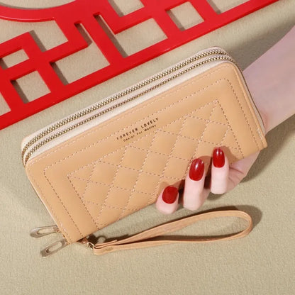 Long Women’s PU Leather Wallet – Double Zipper Clutch with Tassel, Card Holder & Coin Purse