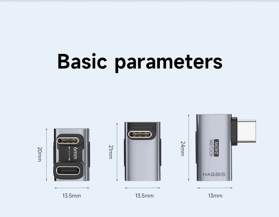 Hagibis 240W USB-C to USB-C Adapter — 40Gbps 8K 60Hz USB4 Converter, 90° for Thunderbolt 4/3, MacBook, iPhone 16 Pro & Tablet