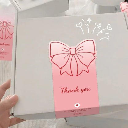 50pcs Pink Bowknot Thank You Stickers - Cute Rose Gift Box Sealing Labels for Decorative Packaging & Presents