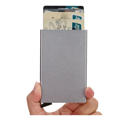 RFID Credit Card Holder Metal Slim Wallet for Men & Women, Pop-Up Minimalist Small Black Purse, Mini Wallet
