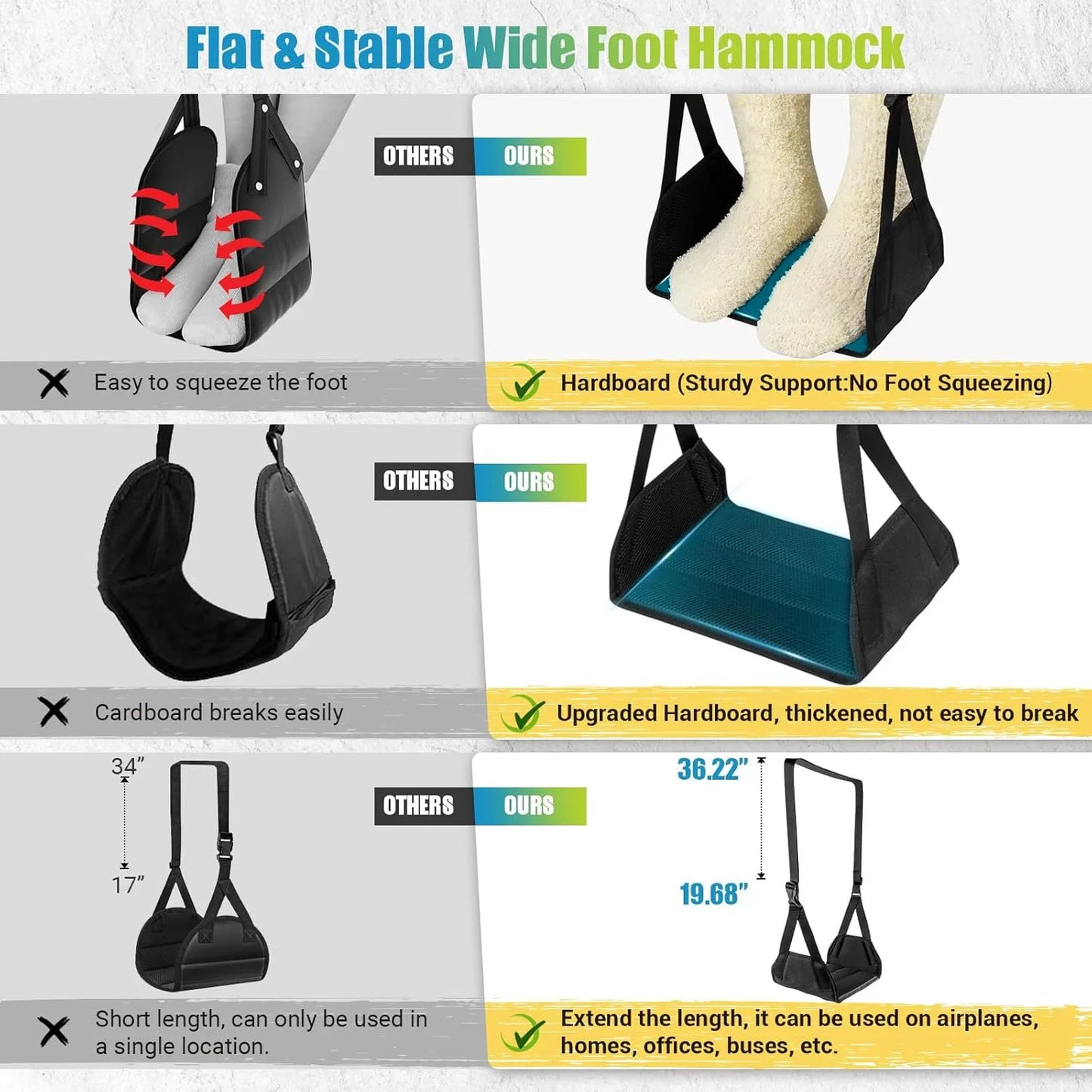 Newest Adjustable Foot Hammock – Portable Foot Rest for Airplane, Desk, Travel & Office
