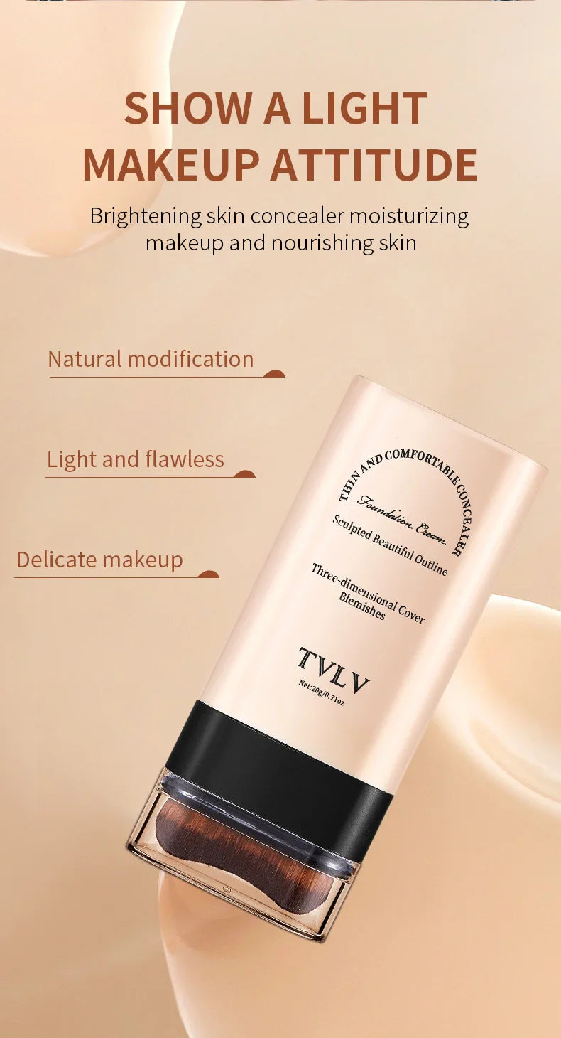 TVLV Eraser Foundation Stick with Brush – 20g Brightening Liquid Foundation & Long-Lasting Concealer