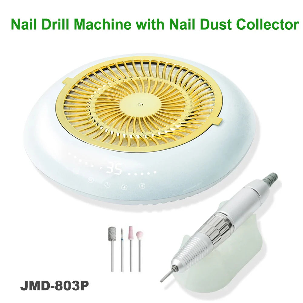 60W 35,000 RPM Nail Drill Machine with Vacuum Cleaner – Reusable Filter, Strong Nail Dust Collector, Professional Manicure Drill