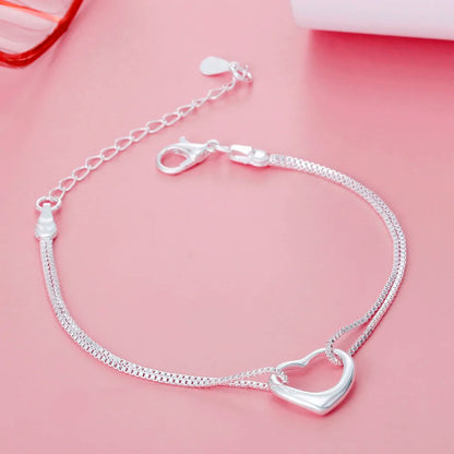 Original 925 Sterling Silver Heart Bracelet & Necklace Set for Women | Fashion Designer Jewelry for Parties & Weddings | Holiday Gift