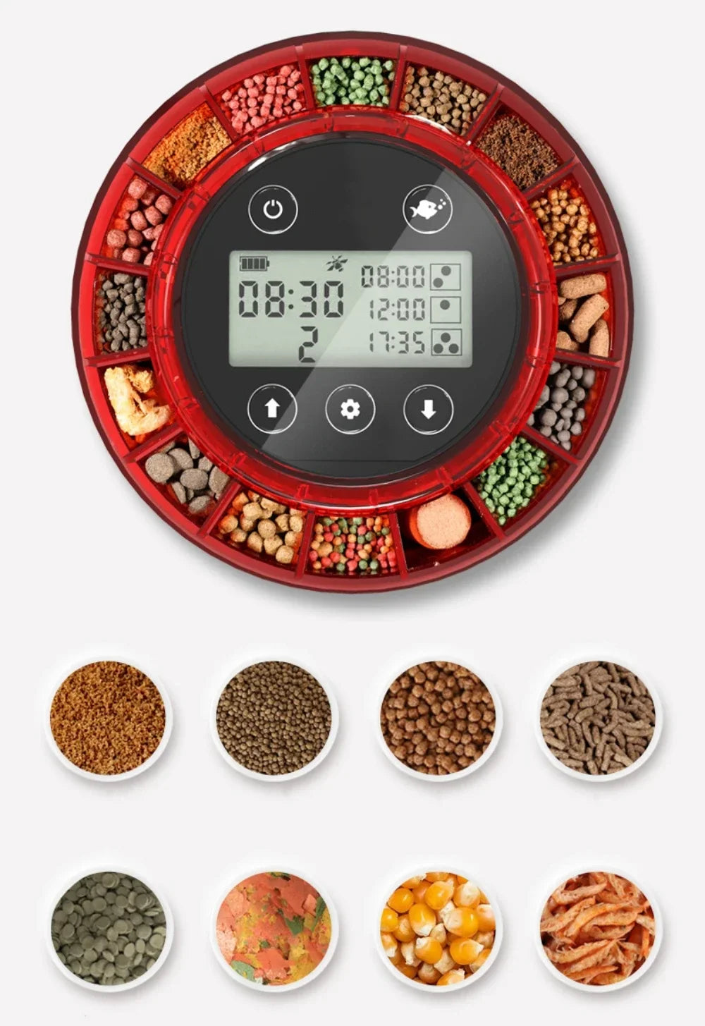 Automatic Fish Feeder for Aquarium – Rechargeable Food Dispenser with Timer, LCD Display & USB Cable