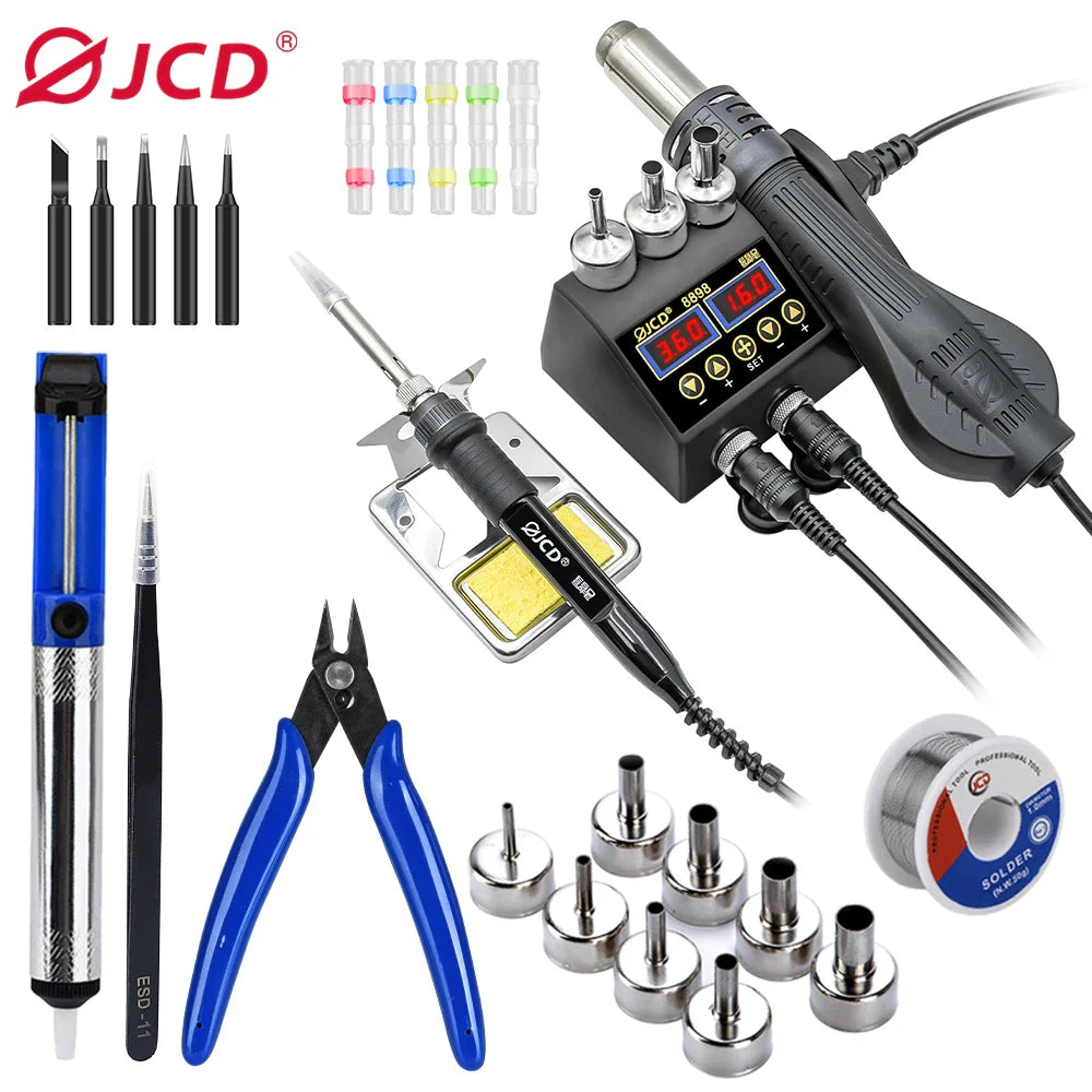 JCD 8898 2-in-1 Soldering Station 750W – Soldering Iron & Hot Air Gun for BGA SMD Phone Repair & Welding