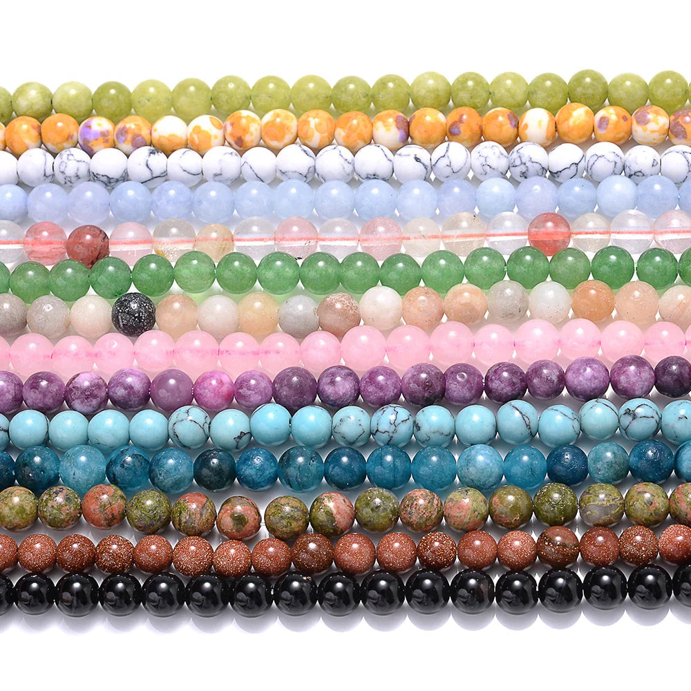 Natural Stone Round Beads 4-12mm Tiger Eye Lava Turquoise Jade for DIY Jewelry Making Bracelet Craft Supplies