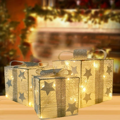 3-Piece Christmas LED Gift Box Set - Lighted Indoor & Outdoor Holiday Decoration