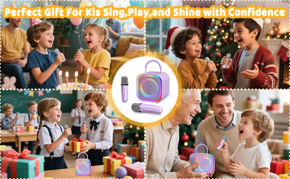 Haomuren Mini Karaoke Machine for Kids – Portable Bluetooth Speaker with 2 Mics, All-in-One Home Party Toy & Gift for Girls