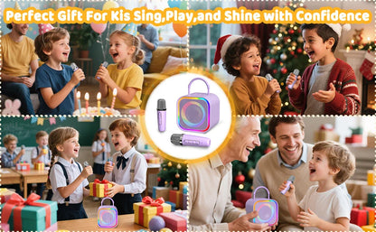 Haomuren Mini Karaoke Machine for Kids – Portable Bluetooth Speaker with 2 Mics, All-in-One Home Party Toy & Gift for Girls