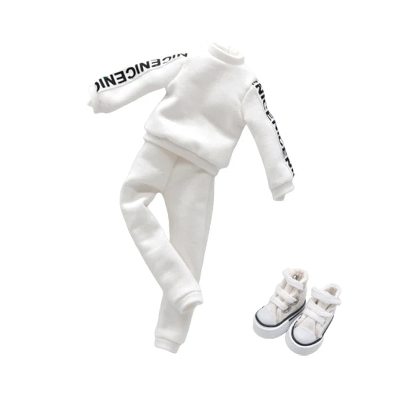 Blythe Doll Clothes – Fashion Tops, Black & White Shirts with Jeans & Plaid Pants for Azone OB22/OB24 Dolls