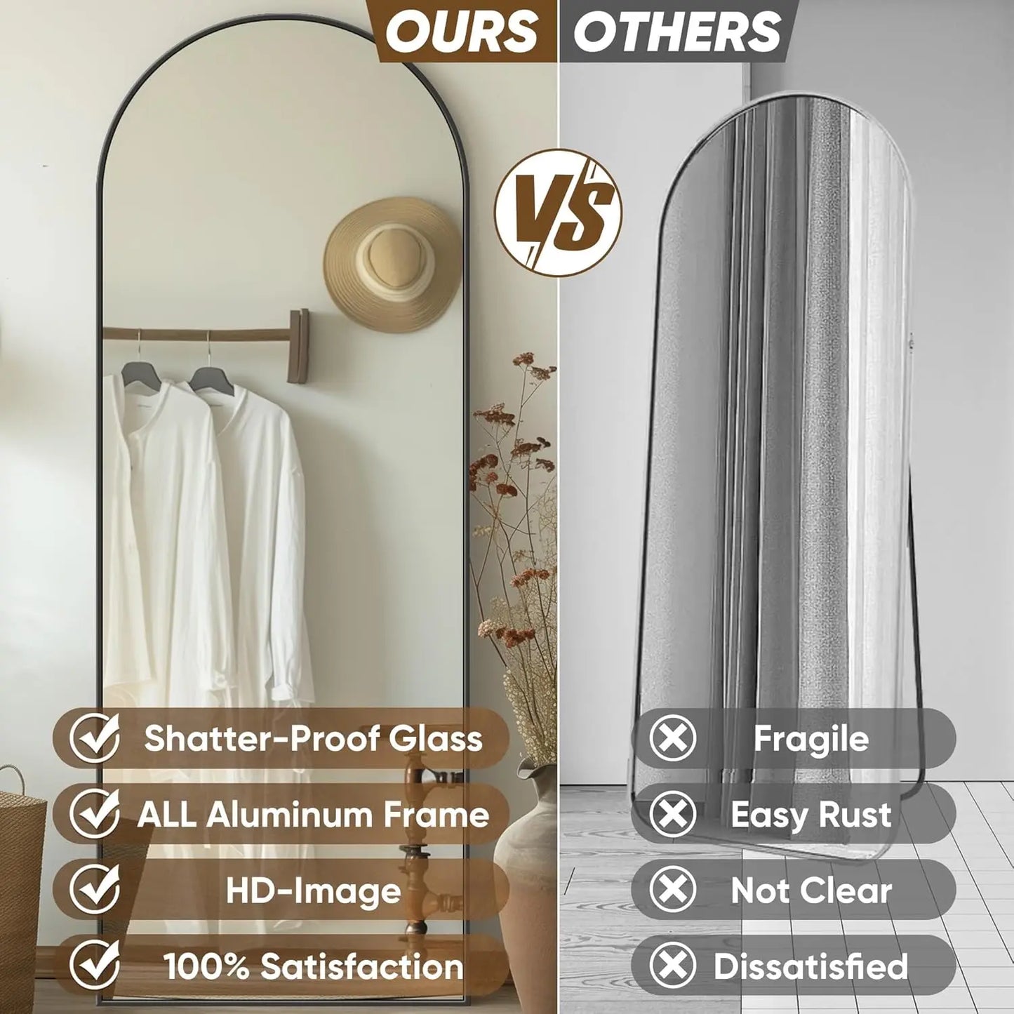 58"x18" Full-Length Floor Mirror — Oversized Rectangular Full Body Mirror with Stand for Bedroom, Living Room & Cloakroom