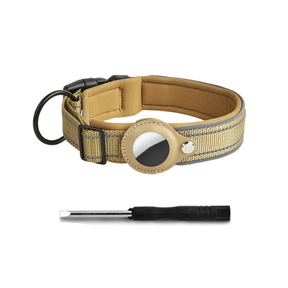 Reflective Heavy-Duty Dog Collar with Adjustable AirTag Holder — For Small, Medium & Large Dogs