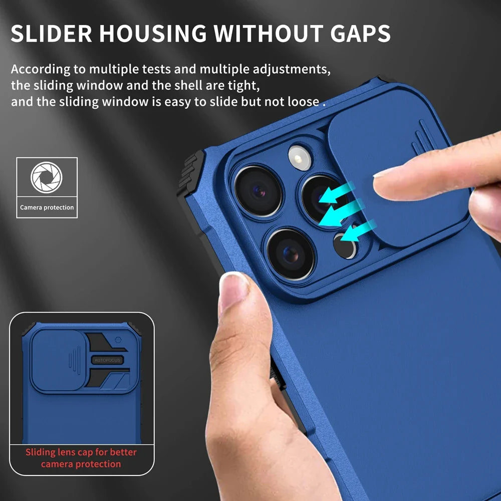 Slide Camera Protection Hard Case – Durable Plastic Phone Cover for iPhone 7 to 16 Series