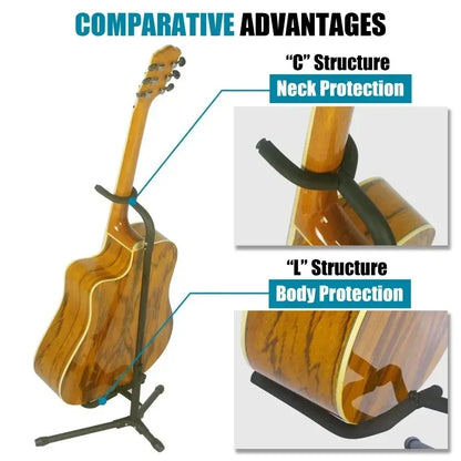 Vertical Foldable Guitar Stand — Adjustable Instrument Display for Ukulele, Bass, Classical & Electric Guitars