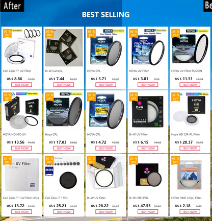 HOYA DMC Pro UV Filter — Slim Frame Multi-Coated Anti-Glare Blue Light Filter for 49mm to 82mm Lenses