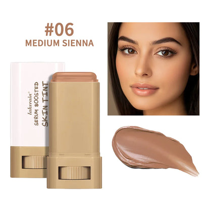 Skin Tint Foundation Stick — 6-Color High-Coverage Balm & Serum Makeup for Smooth, Plump Skin, Travel-Friendly Bronze Stick