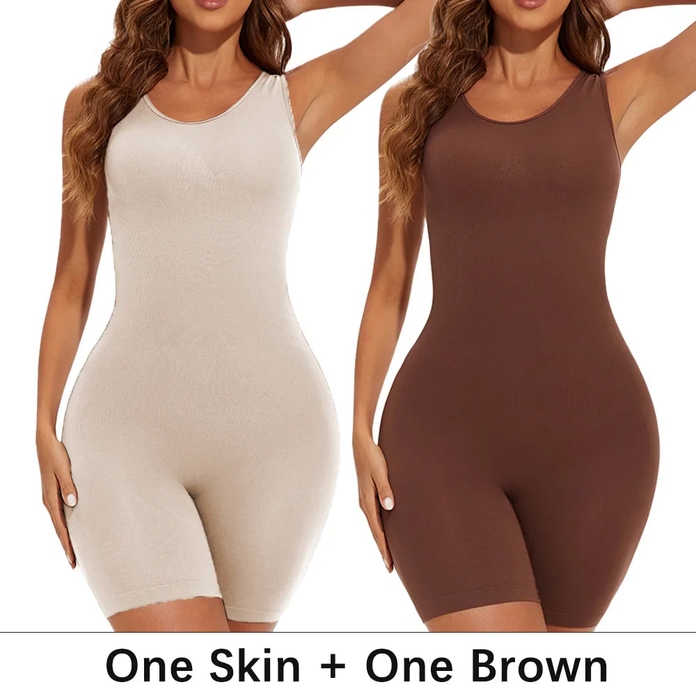 POKARLA Sexy Full Coverage Bodysuit – Seamless Thigh Slimming Wide Shoulder Shapewear Jumpsuit