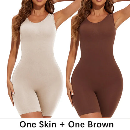 POKARLA Sexy Full Coverage Bodysuit – Seamless Thigh Slimming Wide Shoulder Shapewear Jumpsuit