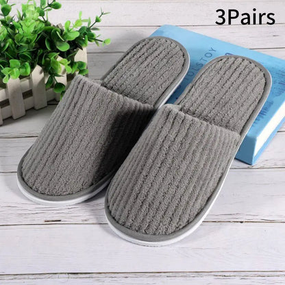 3 Pairs Set Non-Slip Closed Toe Disposable Hotel Slippers – Soft Indoor Guest & Travel Bathroom Slippers