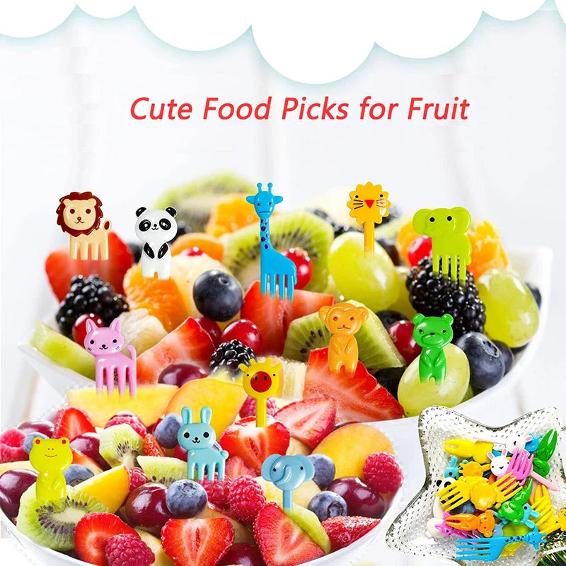 Adorable Mini Food Picks for Kids: Animal Cartoon Forks with Cutter and Silicone Lunch Box Dividers - Perfect for Snacks, Cakes, and Fruits