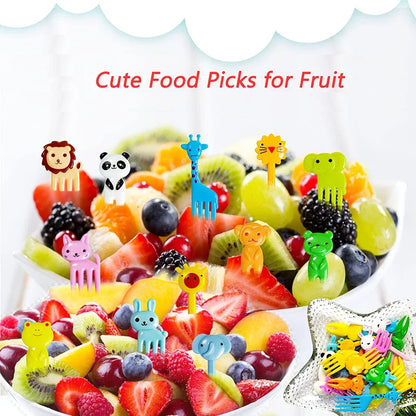 Adorable Mini Food Picks for Kids: Animal Cartoon Forks with Cutter and Silicone Lunch Box Dividers - Perfect for Snacks, Cakes, and Fruits