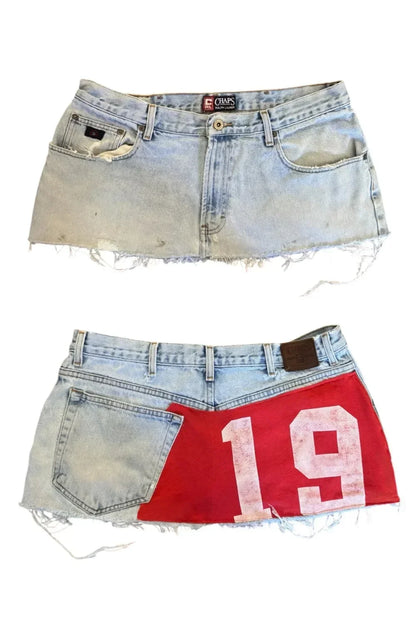 Y2K High-Waist Appliqué Denim Mini Skirt — Women's Goth Harajuku Streetwear