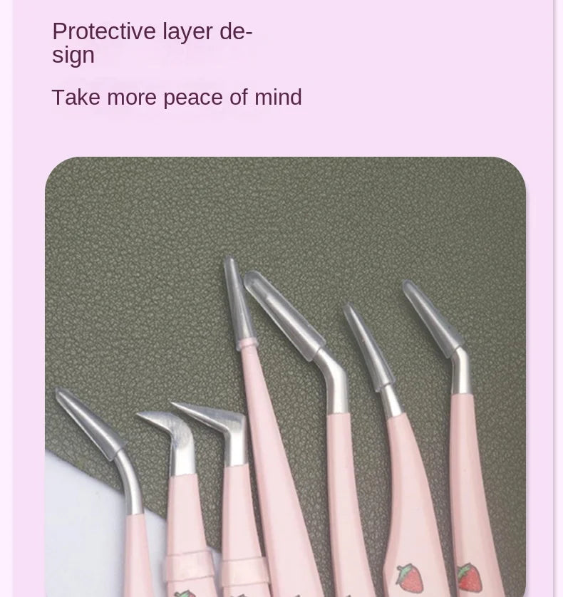6 Types False Eyelash Tweezers — Stainless Steel Anti-Static Curved & 3D Lash Tools