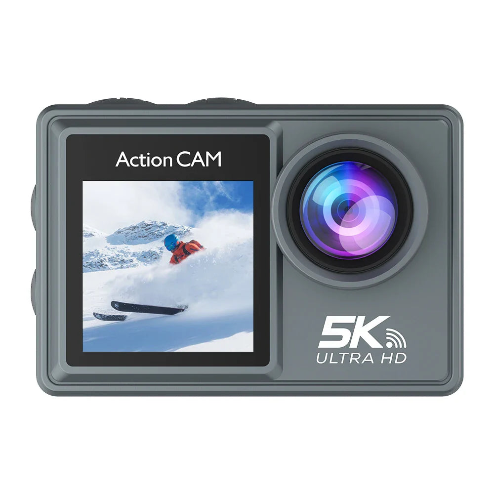 5K Action Camera – 4K 60FPS Dual IPS Touchscreen, WiFi, 170° Wide-Angle, 30M Waterproof, 5X Zoom, Anti-Shake, Remote Control