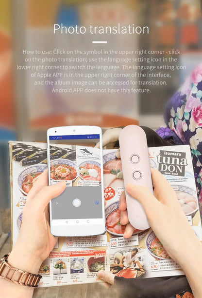 2024 T4 Portable Wireless Smart Translator - Two-Way Instant Voice Translation in 40 Languages, Bluetooth Multi-Language App