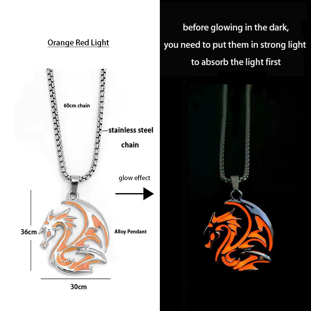 Hip-Hop Rock Dragon Necklace – Stainless Steel Chain with Luminous Alloy Pendant, Glow-in-the-Dark Night Dance Jewelry