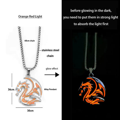 Hip-Hop Rock Dragon Necklace – Stainless Steel Chain with Luminous Alloy Pendant, Glow-in-the-Dark Night Dance Jewelry