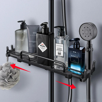 Extendable Shower Shelf — No-Drill Bathroom Storage Holder with Shampoo Tray, Wall-Mounted Accessories