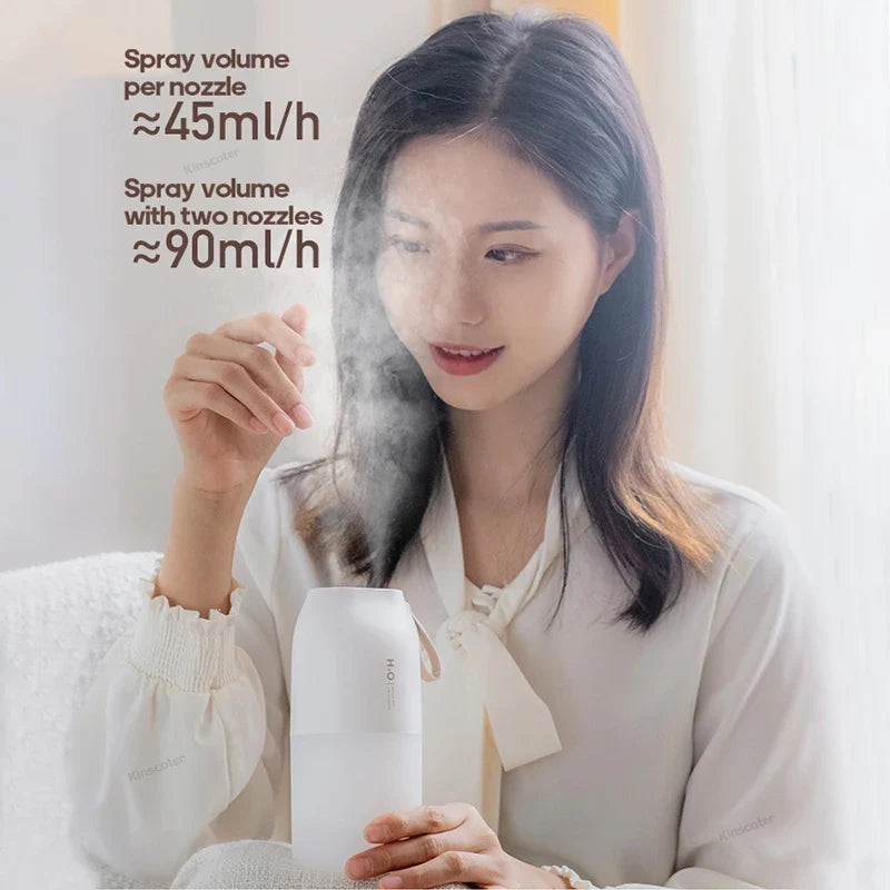 KINSCOTER Portable Double Mist Air Humidifier – 300ml Cold Mist Diffuser, 2000mAh Car Air Purifier & USB Mini Air Freshener