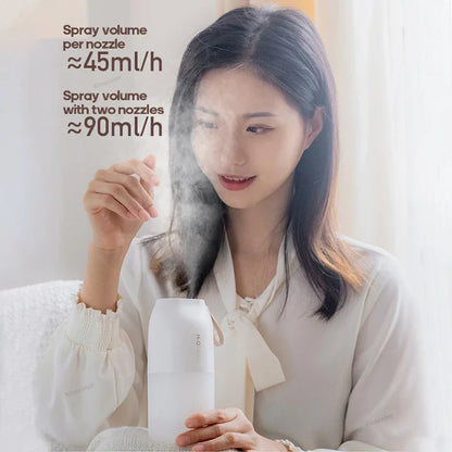 KINSCOTER Portable Double Mist Air Humidifier – 300ml Cold Mist Diffuser, 2000mAh Car Air Purifier & USB Mini Air Freshener