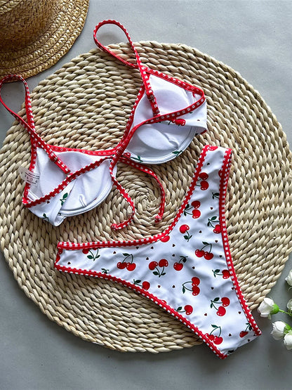 Women’s Cherry Print Underwired Bikini Set – Brazilian Two-Piece Swimwear, Sexy Bathing Suit Beachwear K5913
