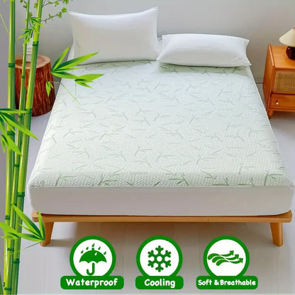 Waterproof Bamboo Mattress Cover — Cooling & Breathable Fitted Sheet, 6–14in Deep Pocket, No Pillowcase