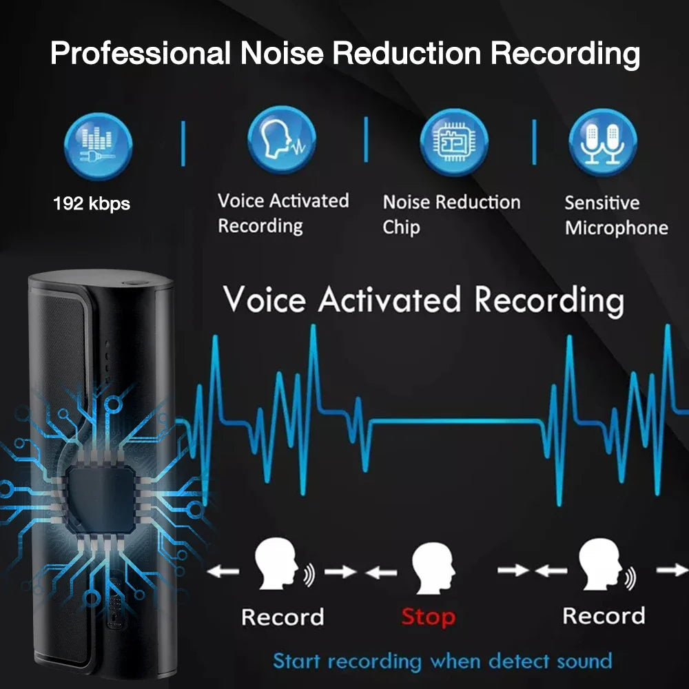 500-Hour Digital Audio Recorder – Professional 32GB/64GB Flash Drive MP3 Player for Lectures & Recording