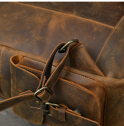 Vintage Crazy Horse Leather Backpack for Men — 17" Laptop Travel Rucksack Cowhide Hiking Bag M815